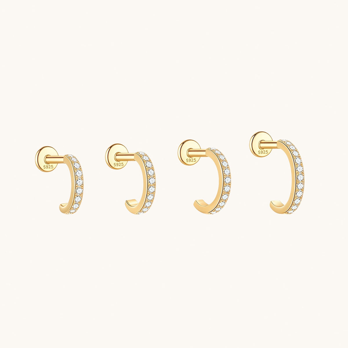 Gold-plated 925 sterling silver CZ Pavé Huggie Flatback Earring Gold
