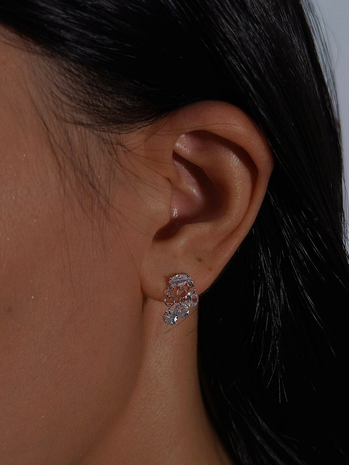 Gold-plated 925 sterling silver CZ Tassel Chain Flatback Earring