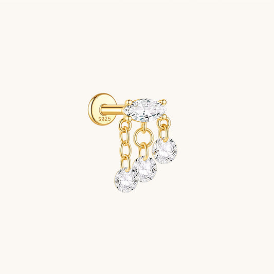 Gold-plated 925 sterling silver CZ Tassel Chain Flatback Earring Gold