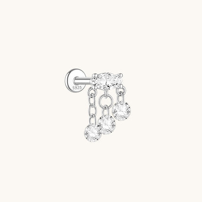 Gold-plated 925 sterling silver CZ Tassel Chain Flatback Earring Silver
