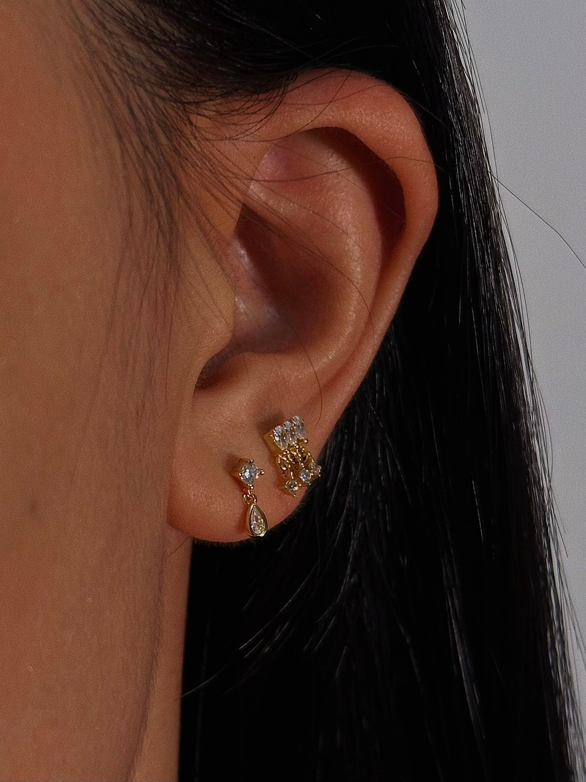 Gold-plated 925 sterling silver CZ Tassel Flatback Earring
