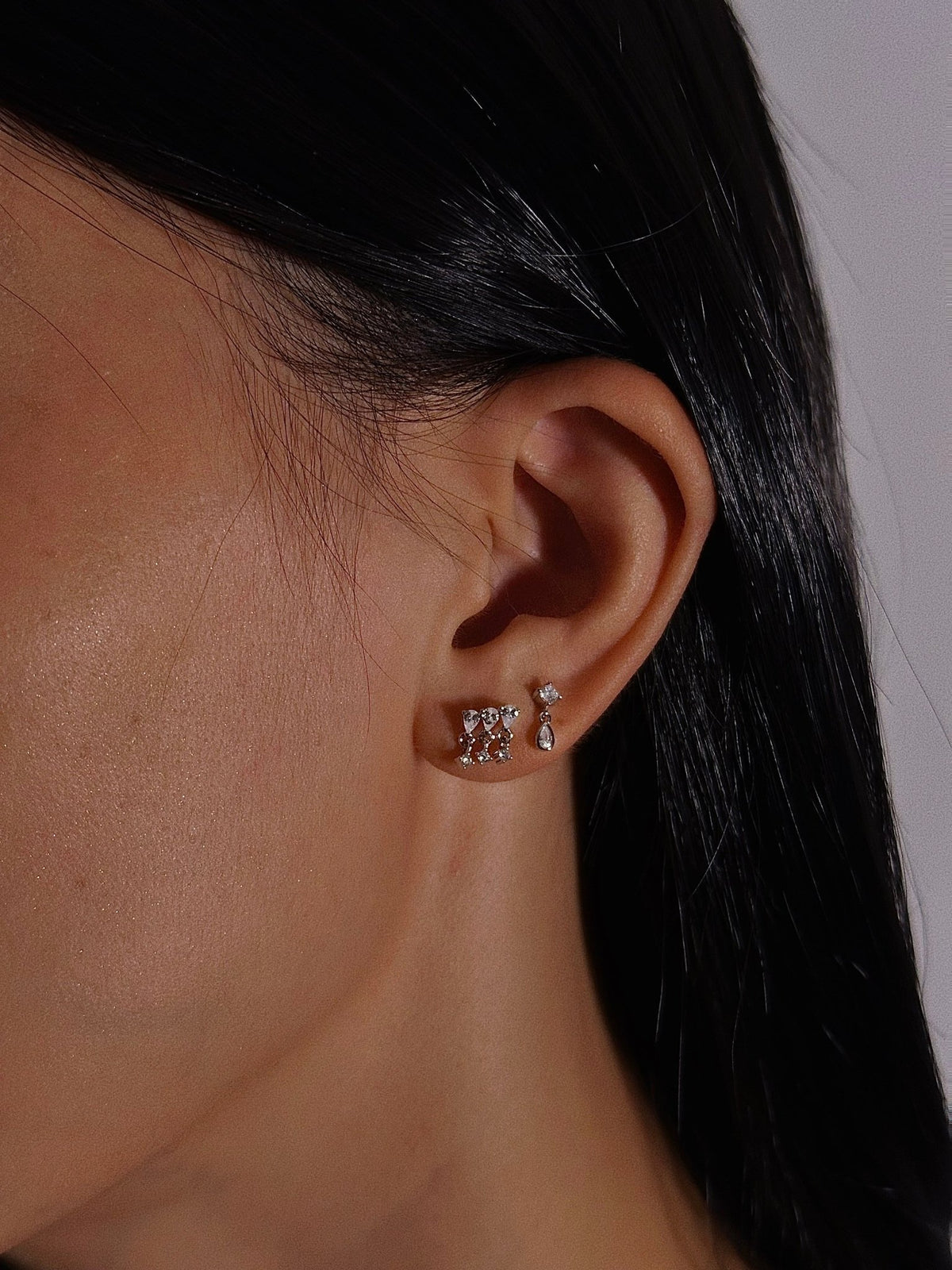 Gold-plated 925 sterling silver CZ Tassel Flatback Earring