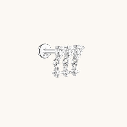 Gold-plated 925 sterling silver CZ Tassel Flatback Earring Silver