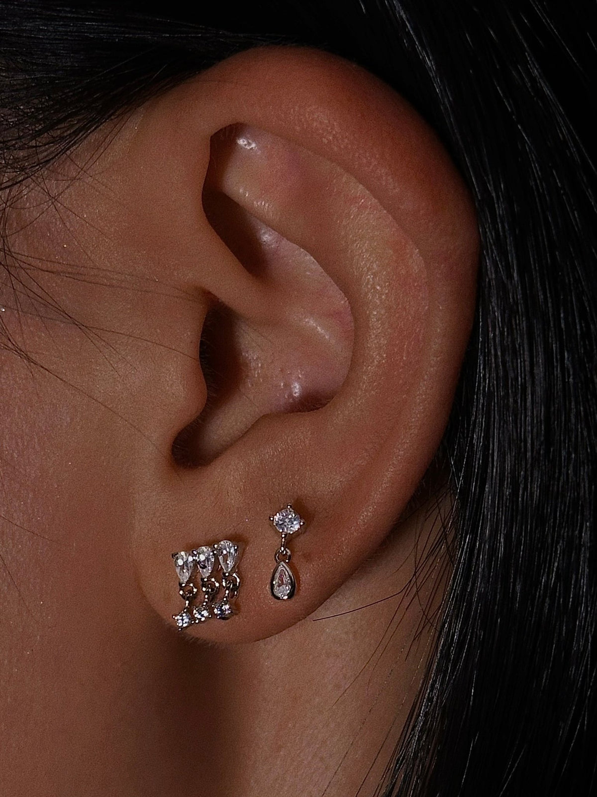 Gold-plated 925 sterling silver CZ Tassel Flatback Earring