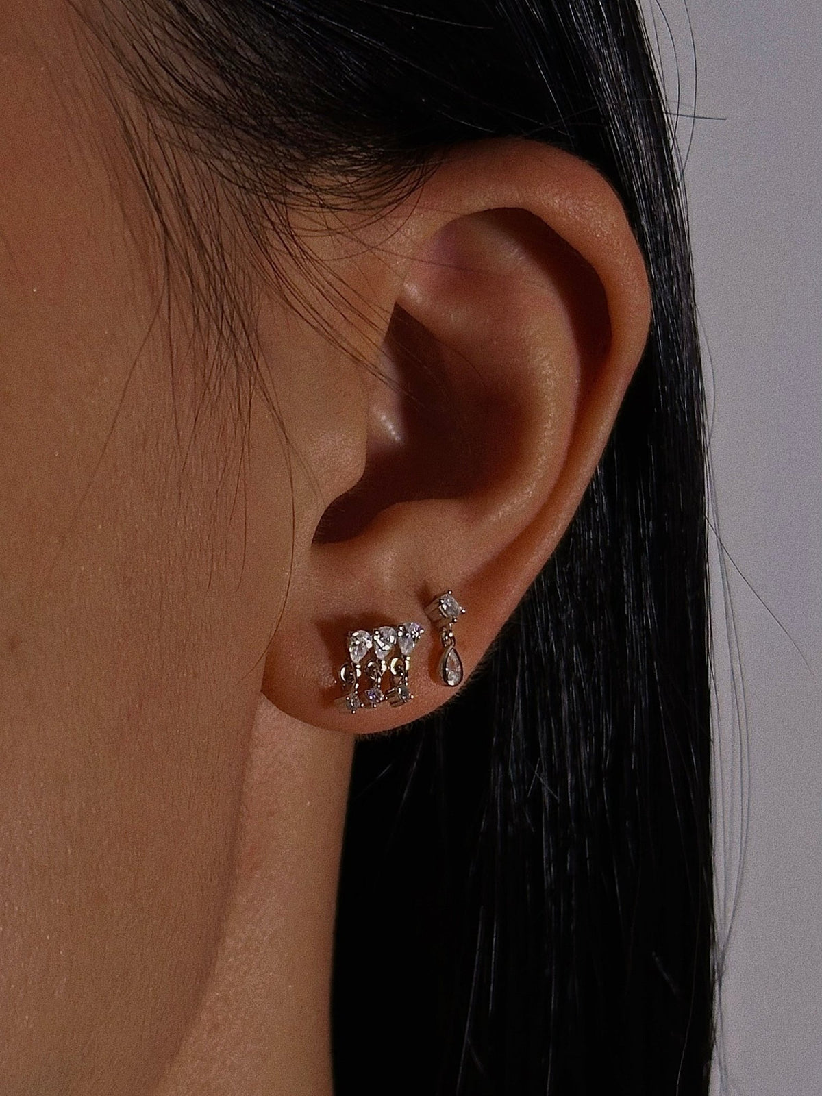 Gold-plated 925 sterling silver CZ Tassel Flatback Earring