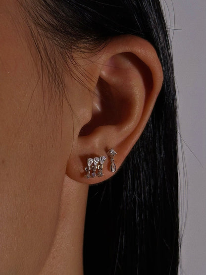 Gold-plated 925 sterling silver CZ Tassel Flatback Earring