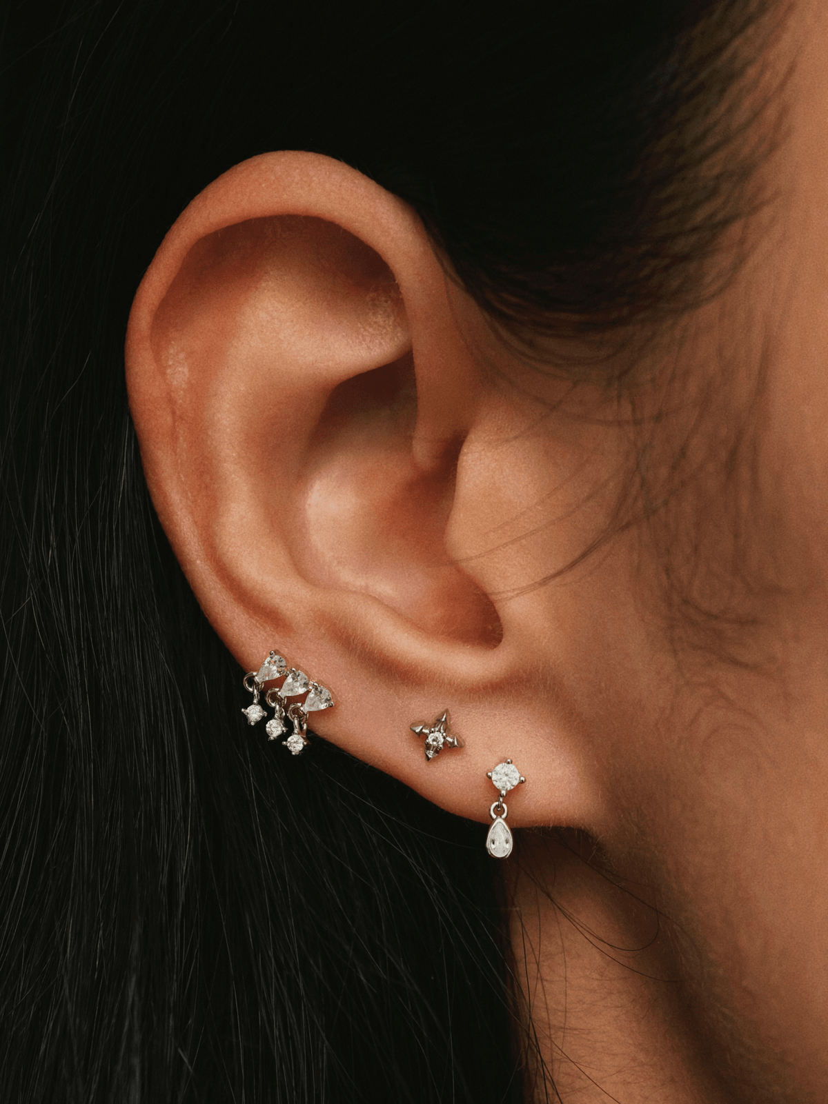 Gold-plated 925 sterling silver CZ Tassel Flatback Earring