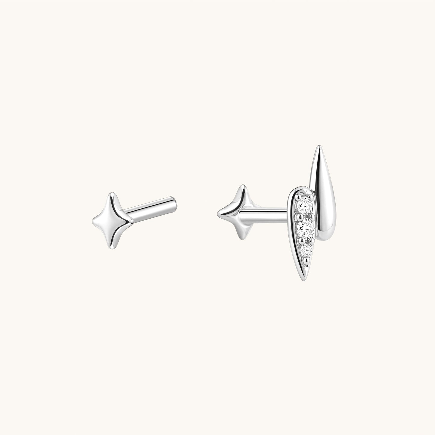 Gold-plated 925 sterling silver Thunder & Star Flatback Earring Silver