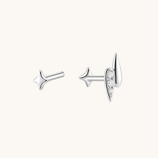 Gold-plated 925 sterling silver Thunder & Star Flatback Earring Silver
