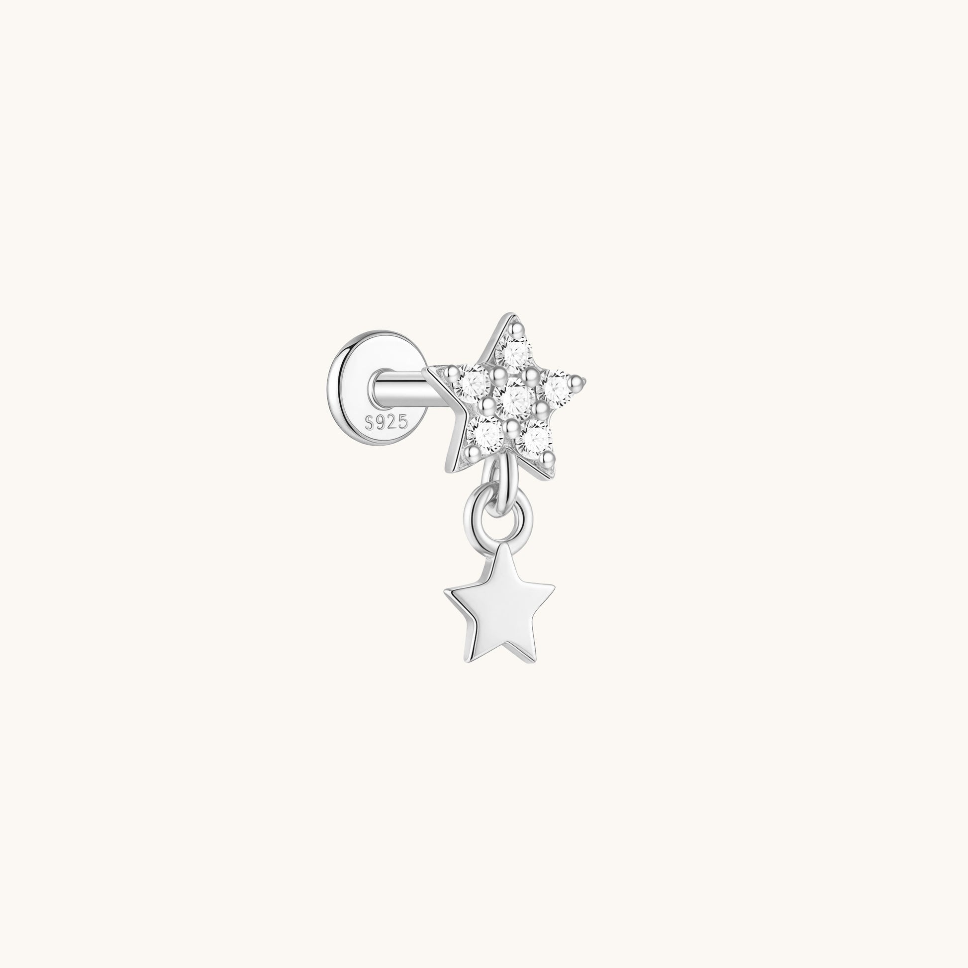 Gold-plated 925 sterling silver Celeste Star Drop Flatback Earring Silver