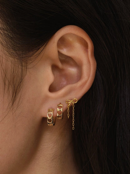 Gold-plated 925 sterling silver Dainty Bow Chain Flatback Earring