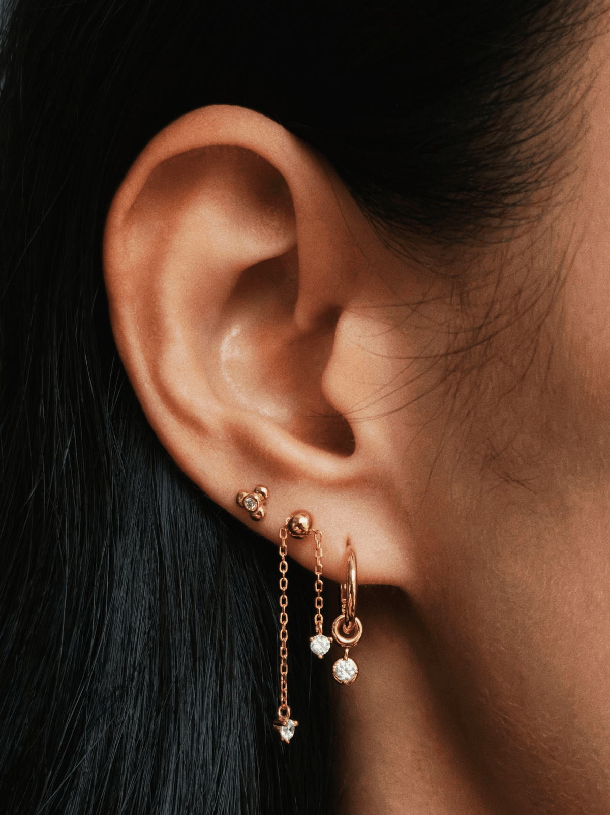 Gold-plated 925 sterling silver Dangle CZ Hoop Earrings