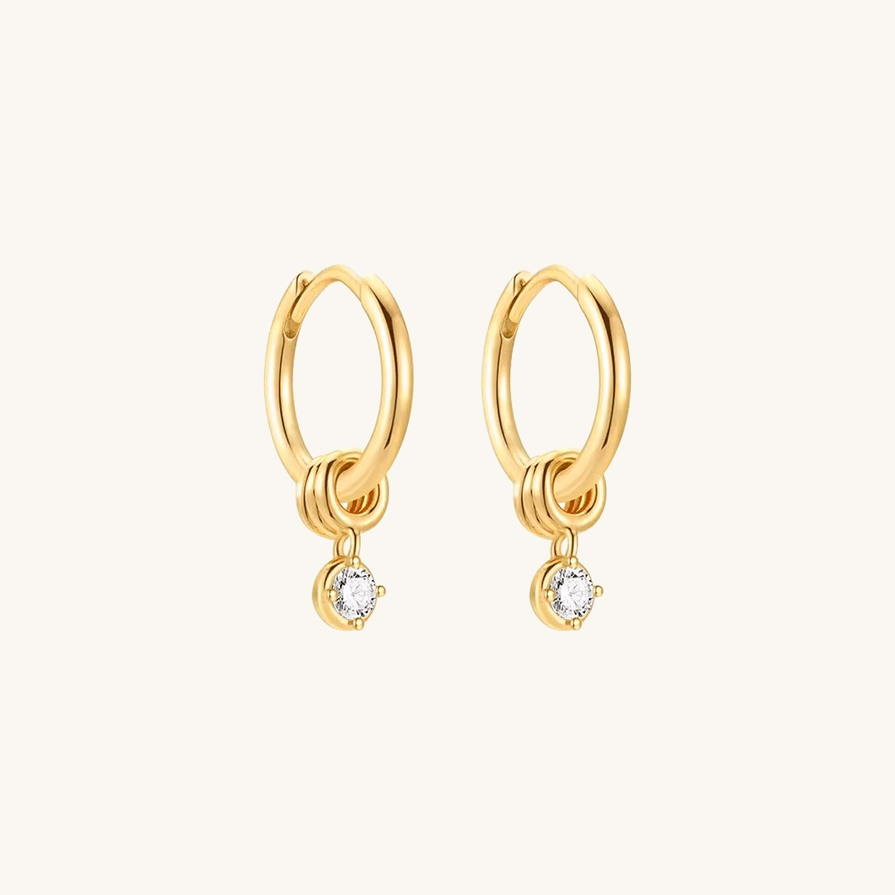 Gold-plated 925 sterling silver Dangle CZ Hoop Earrings