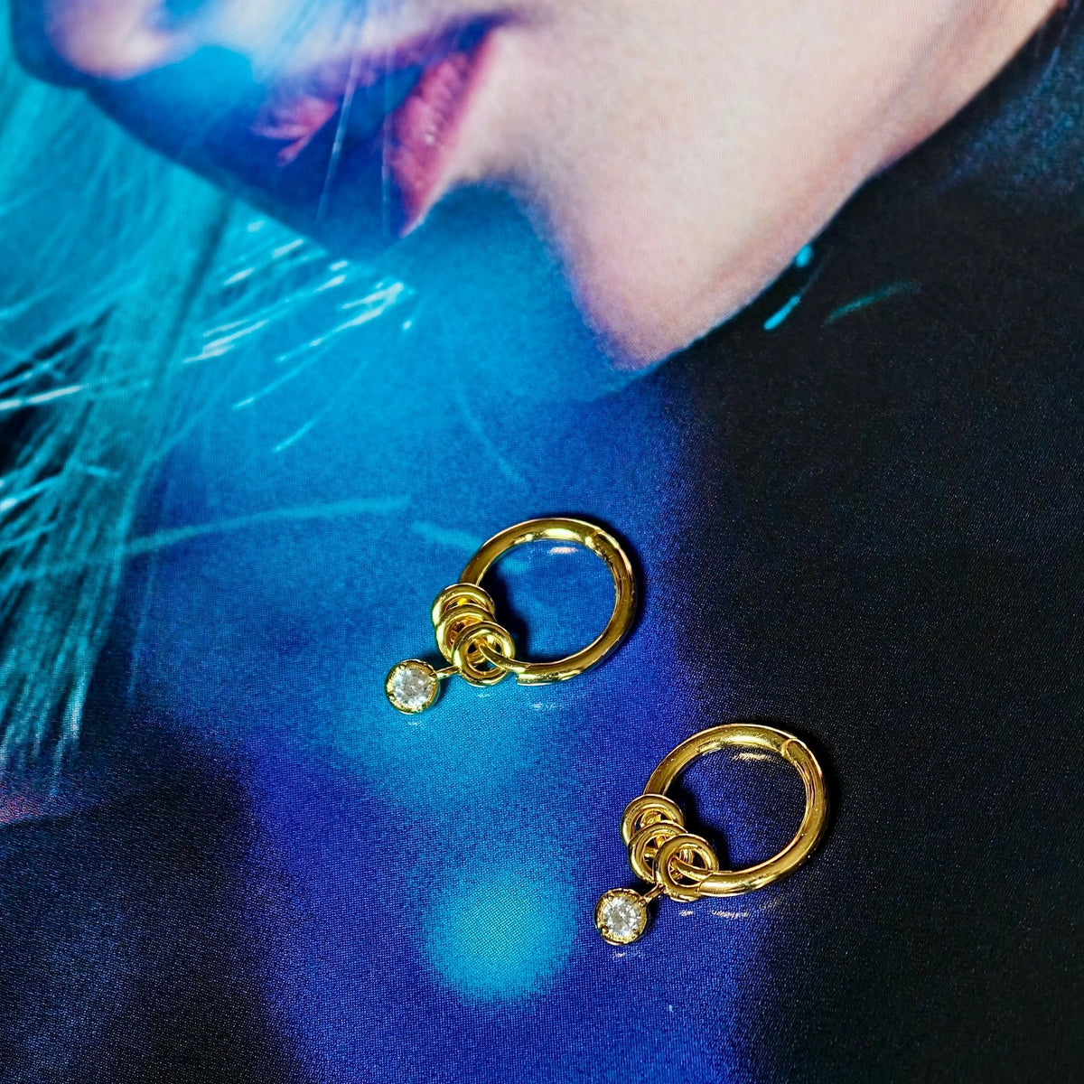 Gold-plated 925 sterling silver Dangle CZ Hoop Earrings