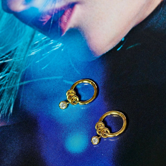 Gold-plated 925 sterling silver Dangle CZ Hoop Earrings