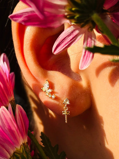 Gold-plated 925 sterling silver Dragonfly's Touch Flatback Earring