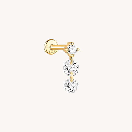 Gold-plated 925 sterling silver Dangle Duo CZ Flatback Earring 8mm
