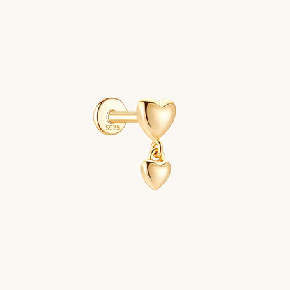 Gold-plated 925 sterling silver Dangle Heart Flatback Earring Gold