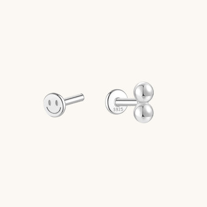 Gold-plated 925 sterling silver Double Ball Flatback Earring Silver