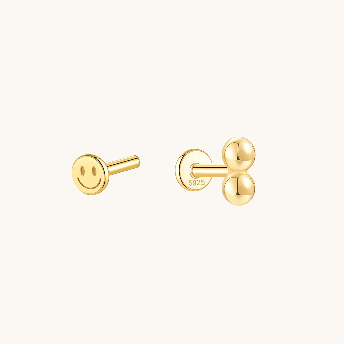 Gold-plated 925 sterling silver Double Ball Flatback Earring Gold