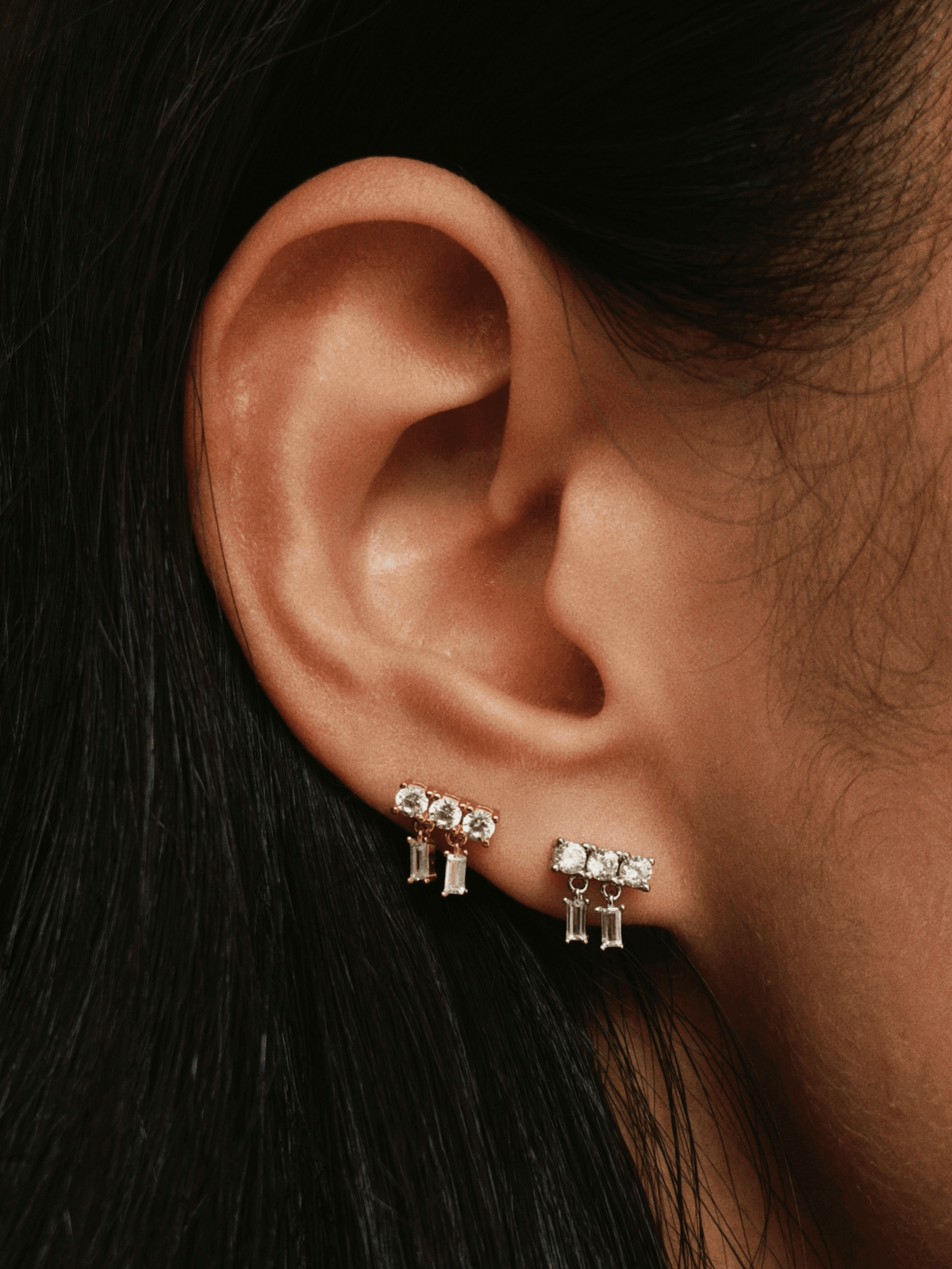 Gold-plated 925 sterling silver Double Row CZ Flatback Earring