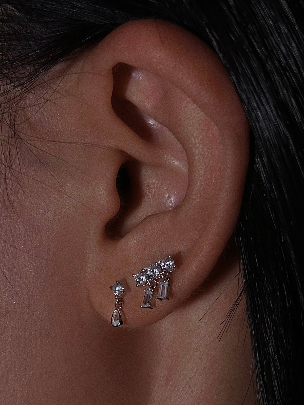 Gold-plated 925 sterling silver Double Row CZ Flatback Earring