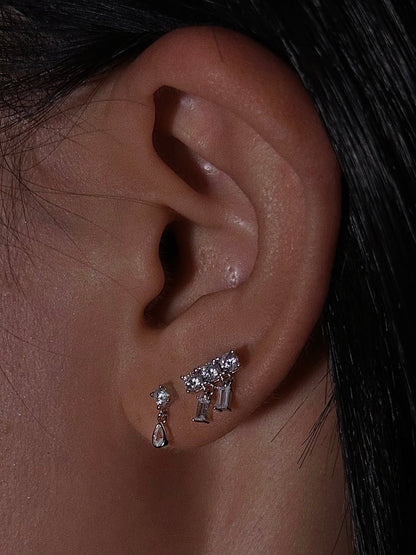 Gold-plated 925 sterling silver Double Row CZ Flatback Earring