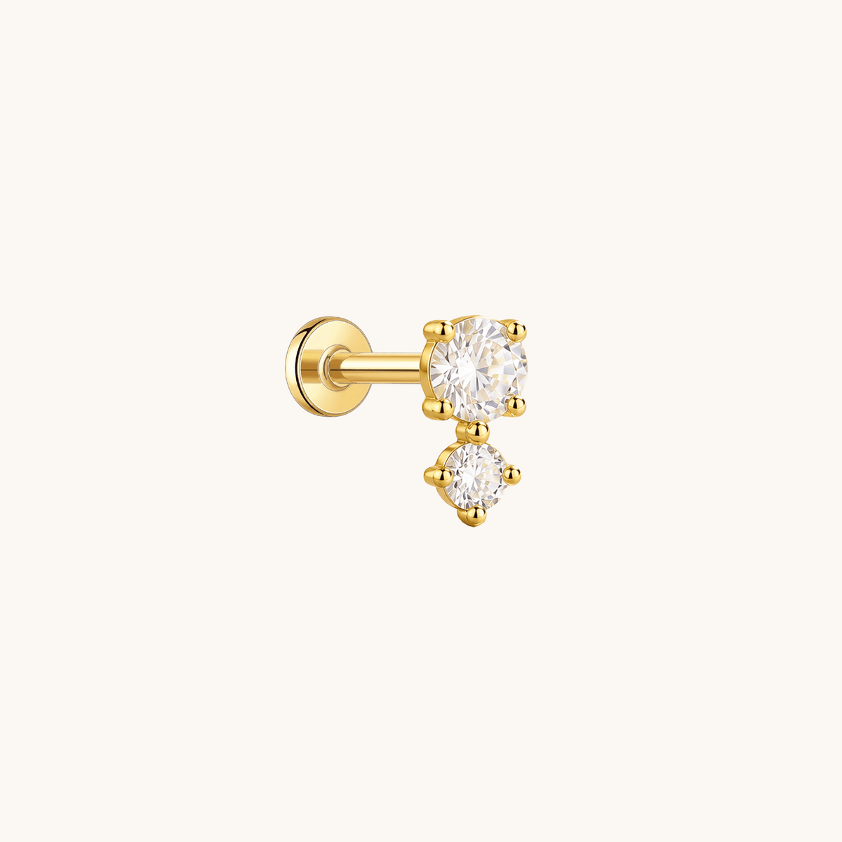 Gold-plated 925 sterling silver Double Stones Flatback Earring Gold