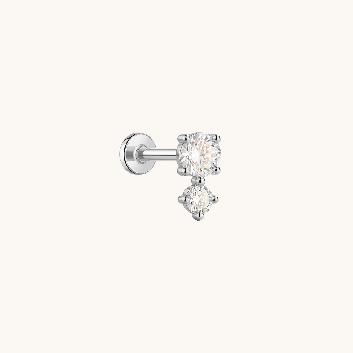 Gold-plated 925 sterling silver Double Stones Flatback Earring Silver