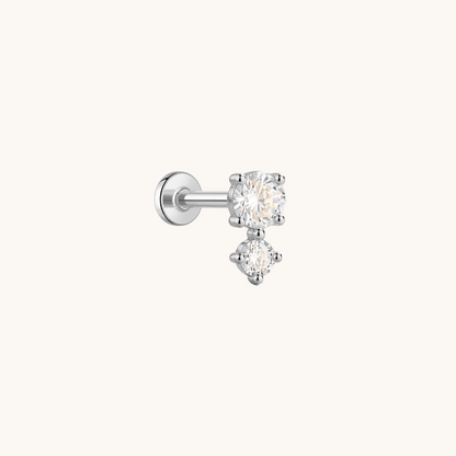 Gold-plated 925 sterling silver Double Stones Flatback Earring Silver