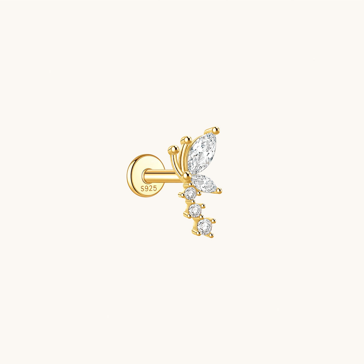 Gold-plated 925 sterling silver Dragonfly's Touch Flatback Earring