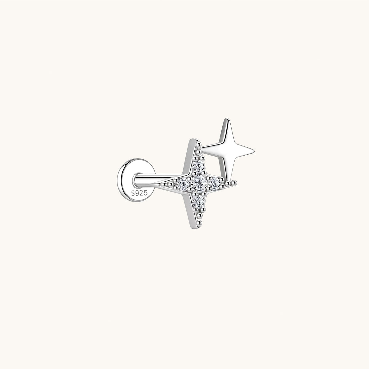 Gold-plated 925 sterling silver Dual Star Flatback Earring Silver