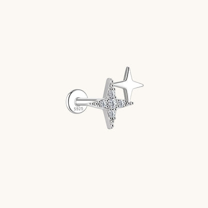 Gold-plated 925 sterling silver Dual Star Flatback Earring Silver