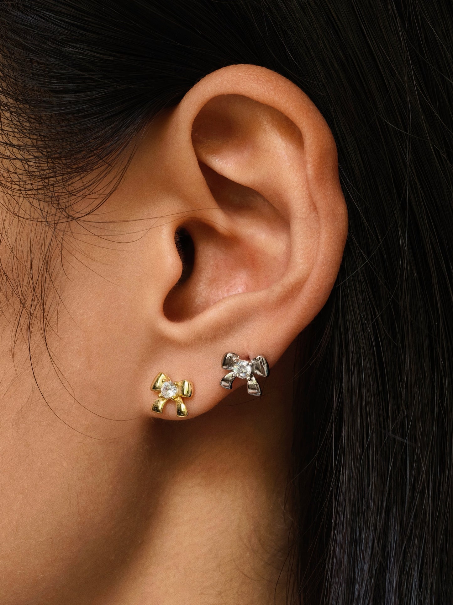 Gold-plated 925 sterling silver Timeless CZ Bow Stud Earrings