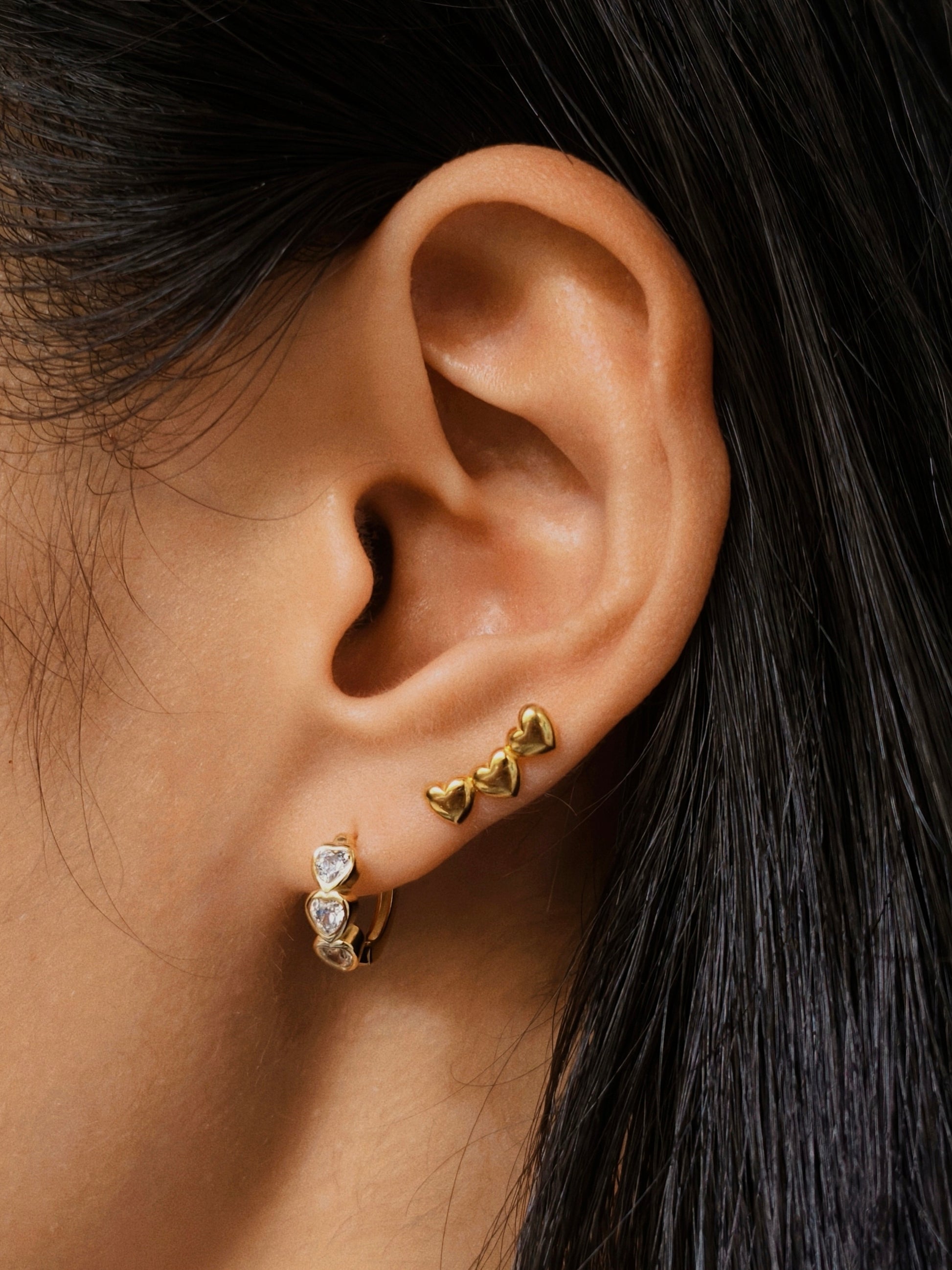 Gold-plated 925 sterling silver Trinity Heart Huggie Hoops