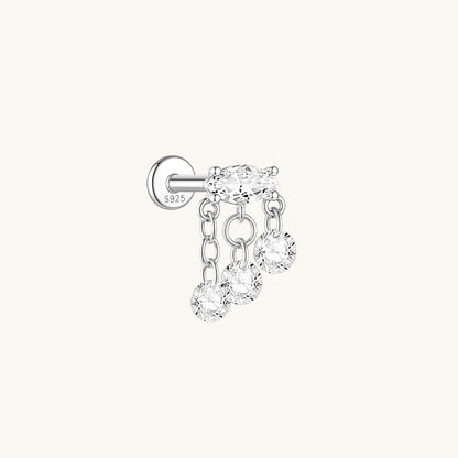 Gold-plated 925 sterling silver CZ Tassel Chain Flatback Earring Silver