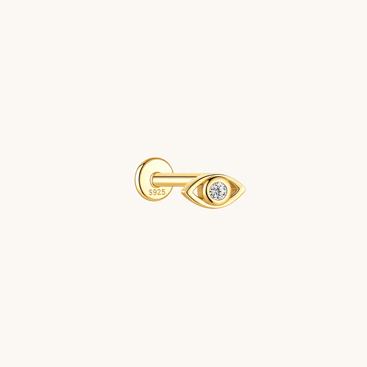 Gold-plated 925 sterling silver Evil Eye Moissanite Flatback Earring Gold