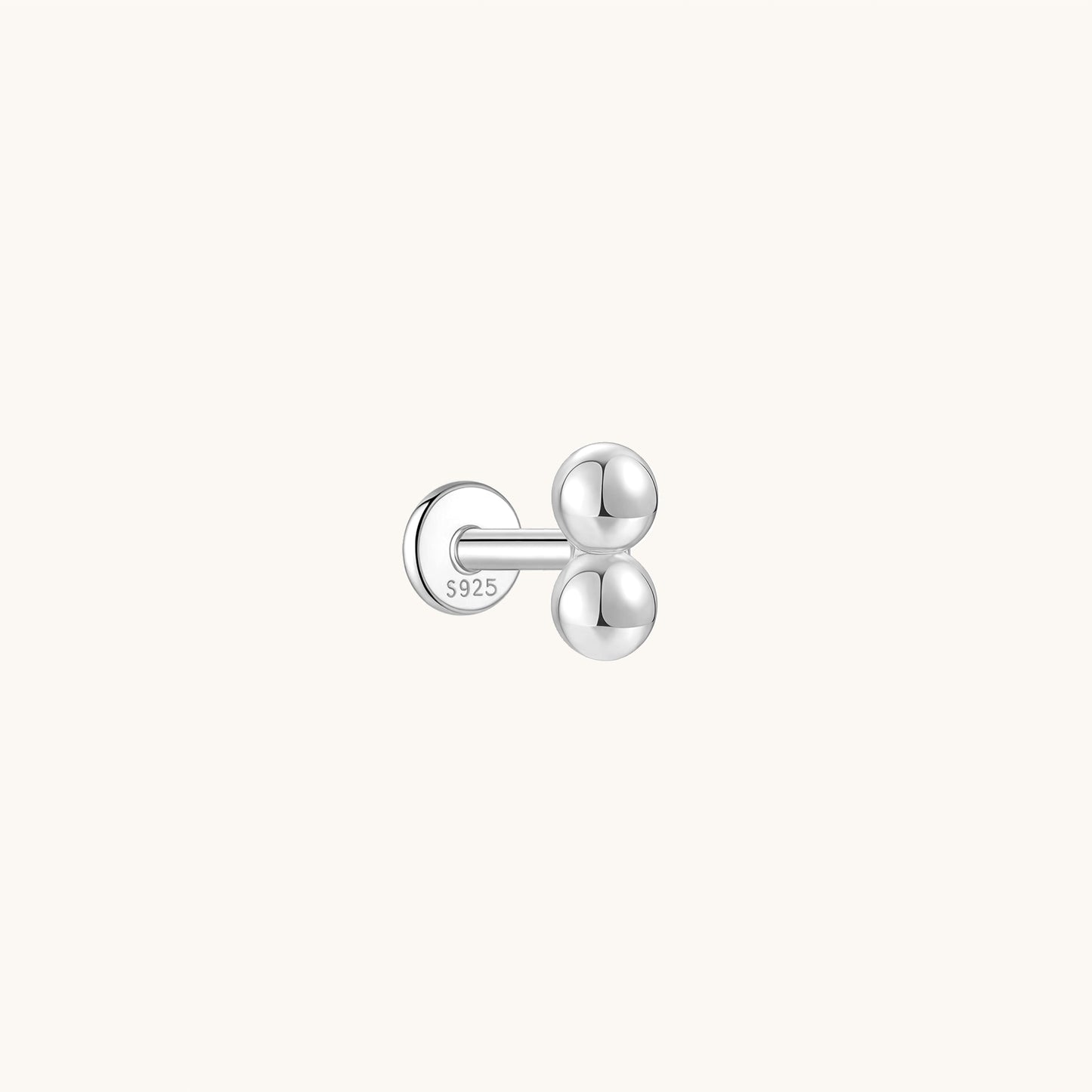 Gold-plated 925 sterling silver Double Ball Flatback Earring Silver