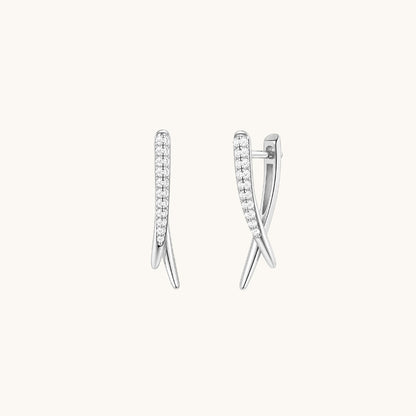Gold-plated 925 sterling silver Rebel Cross CZ Hoop Earrings Silver