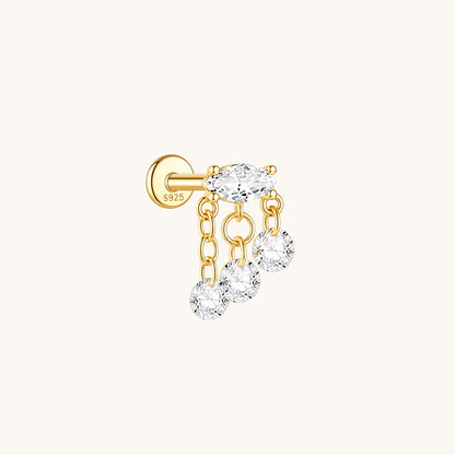 Gold-plated 925 sterling silver CZ Tassel Chain Flatback Earring Gold