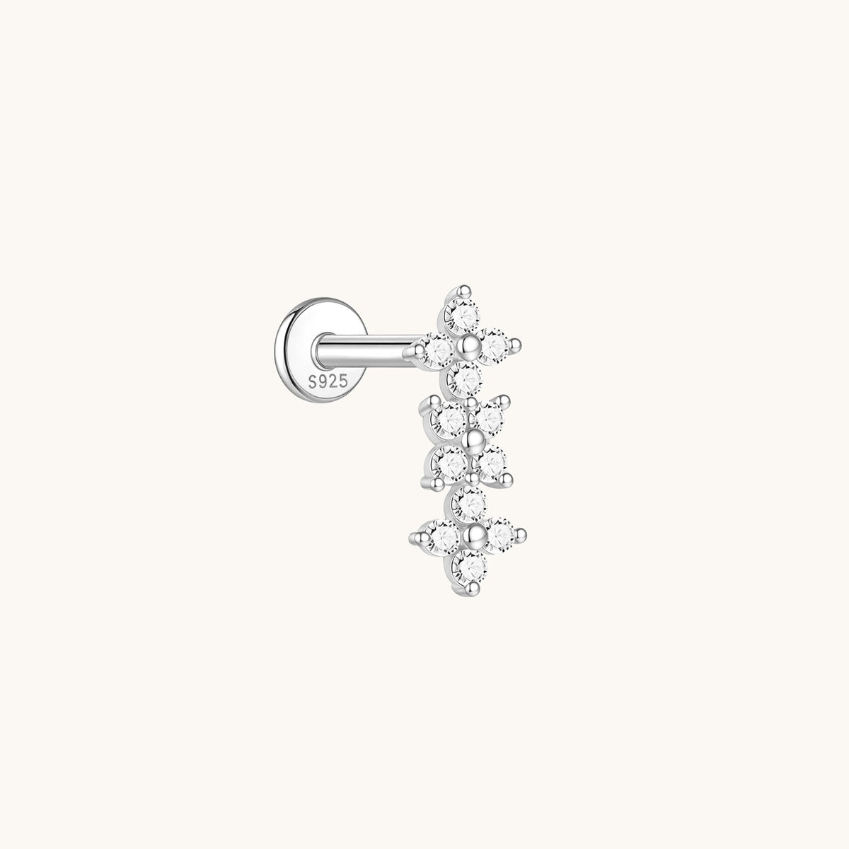 Gold-plated 925 sterling silver Floral Bar Flatback Earring Silver