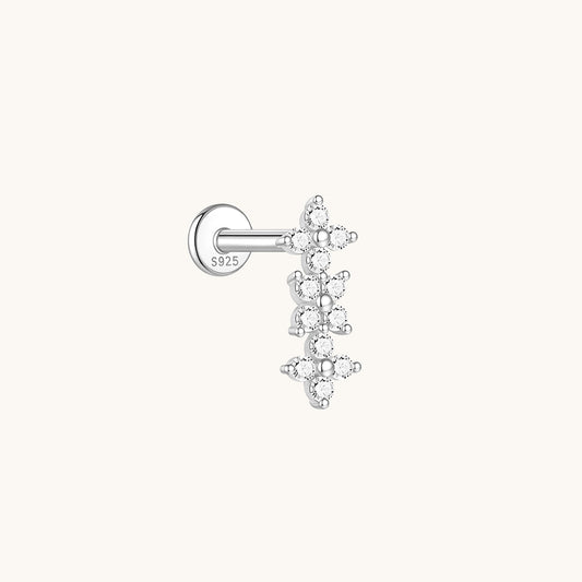 Gold-plated 925 sterling silver Floral Bar Flatback Earring Silver