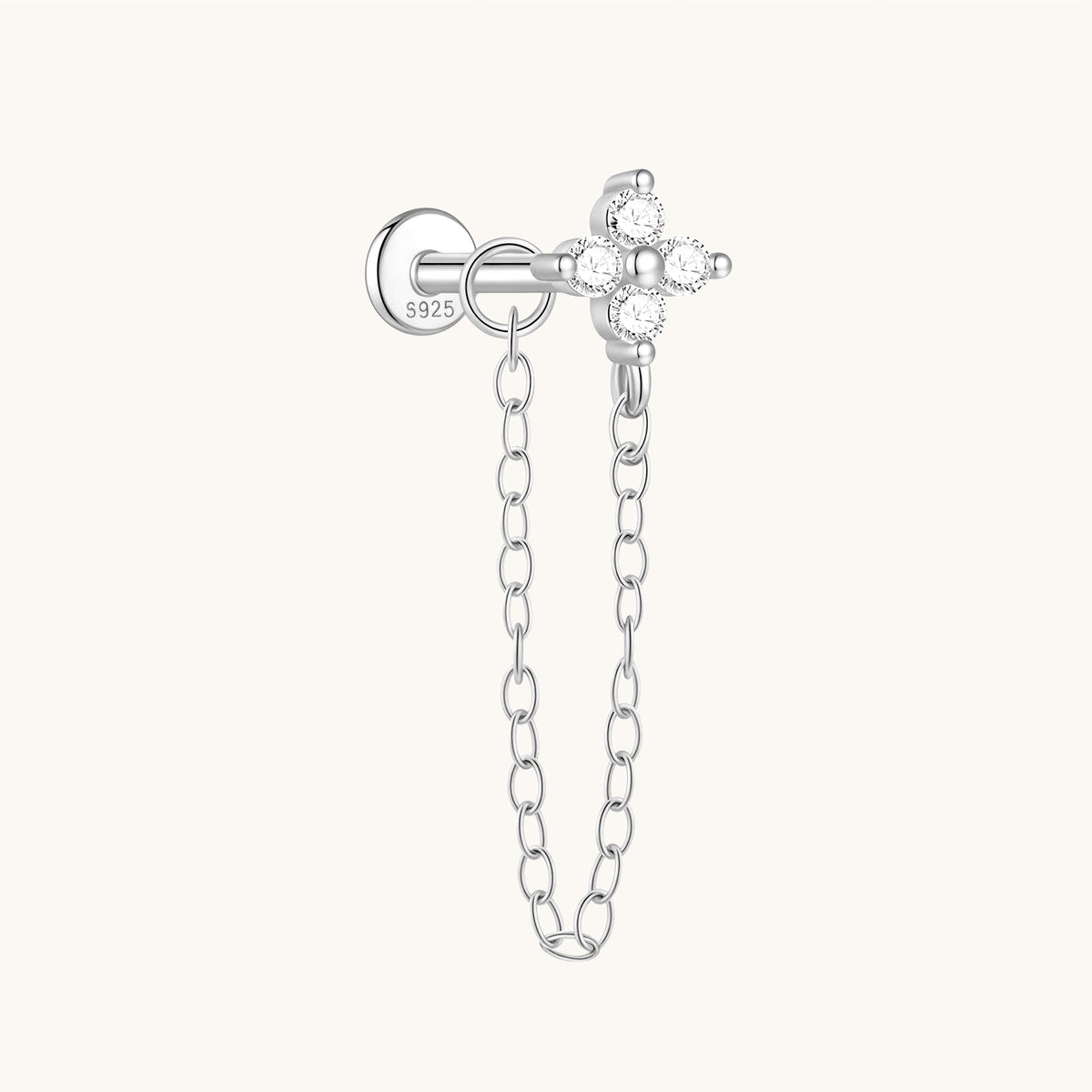 Gold-plated 925 sterling silver Floral Chain Flatback Earring Silver
