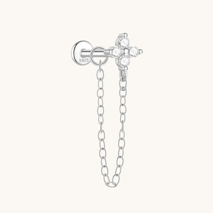 Gold-plated 925 sterling silver Floral Chain Flatback Earring Silver