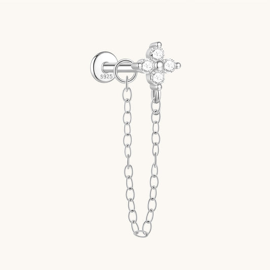 Gold-plated 925 sterling silver Floral Chain Flatback Earring Silver