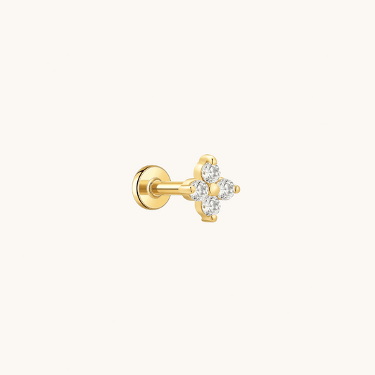 Gold-plated 925 sterling silver Floral Flatback Earring Gold