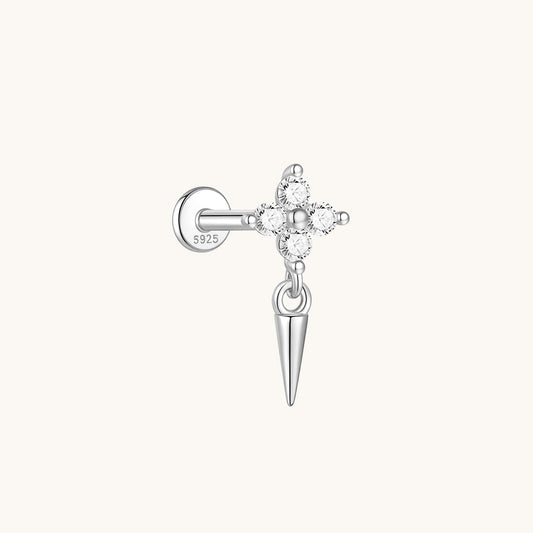 Gold-plated 925 sterling silver Floral Spike Flatback Earring Silver