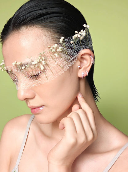 Gold-plated 925 sterling silver Floral Chain Flatback Earring