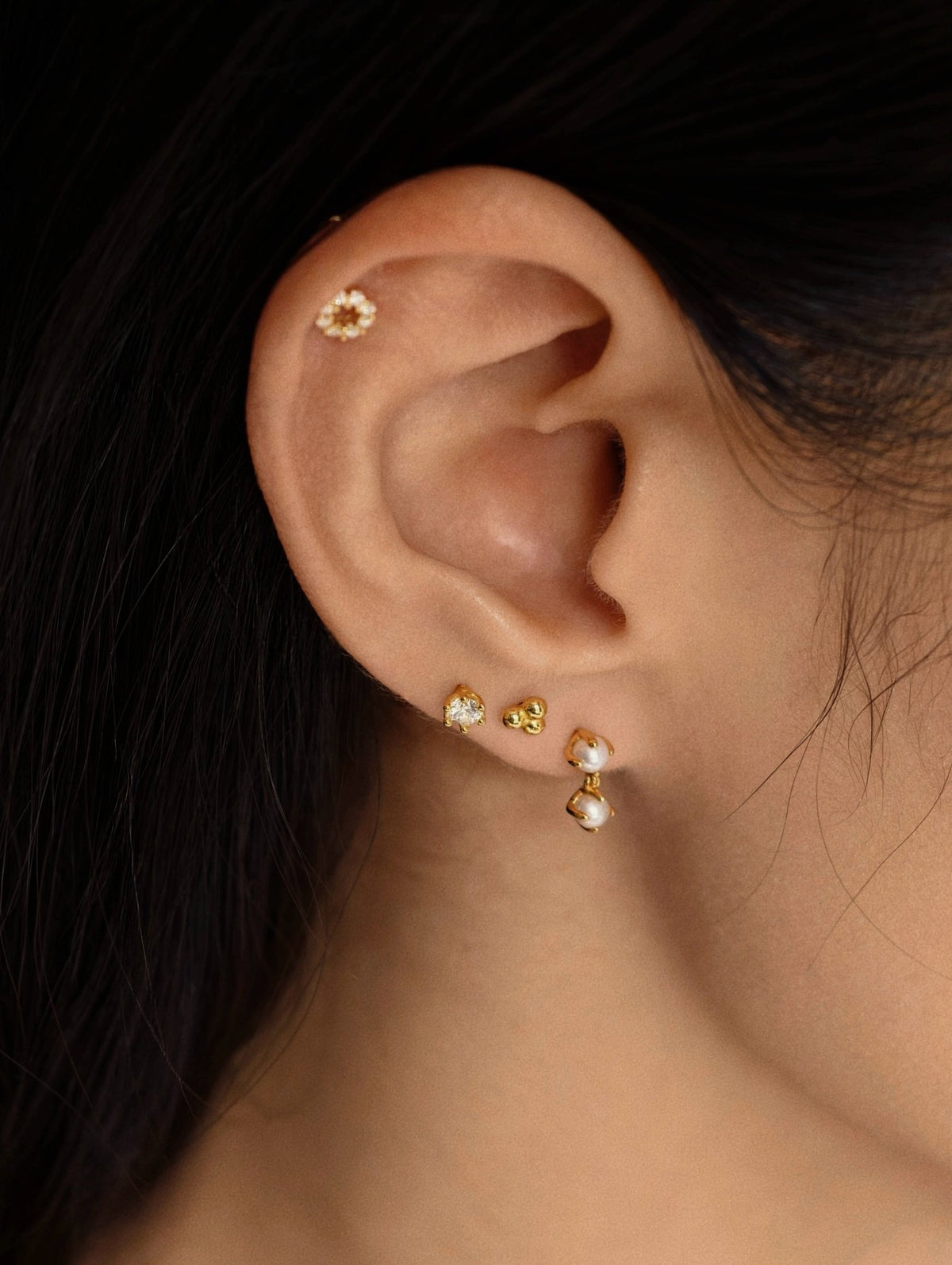 Gold-plated 925 sterling silver Trio Ball Flatback Earring