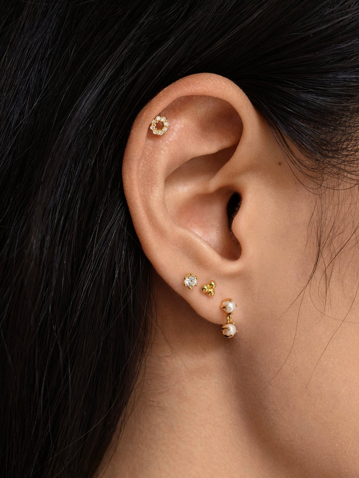 Gold-plated 925 sterling silver Trio Ball Flatback Earring